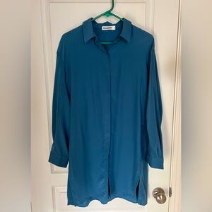 Jil Sander Blue Collared Button Down Long Blouse